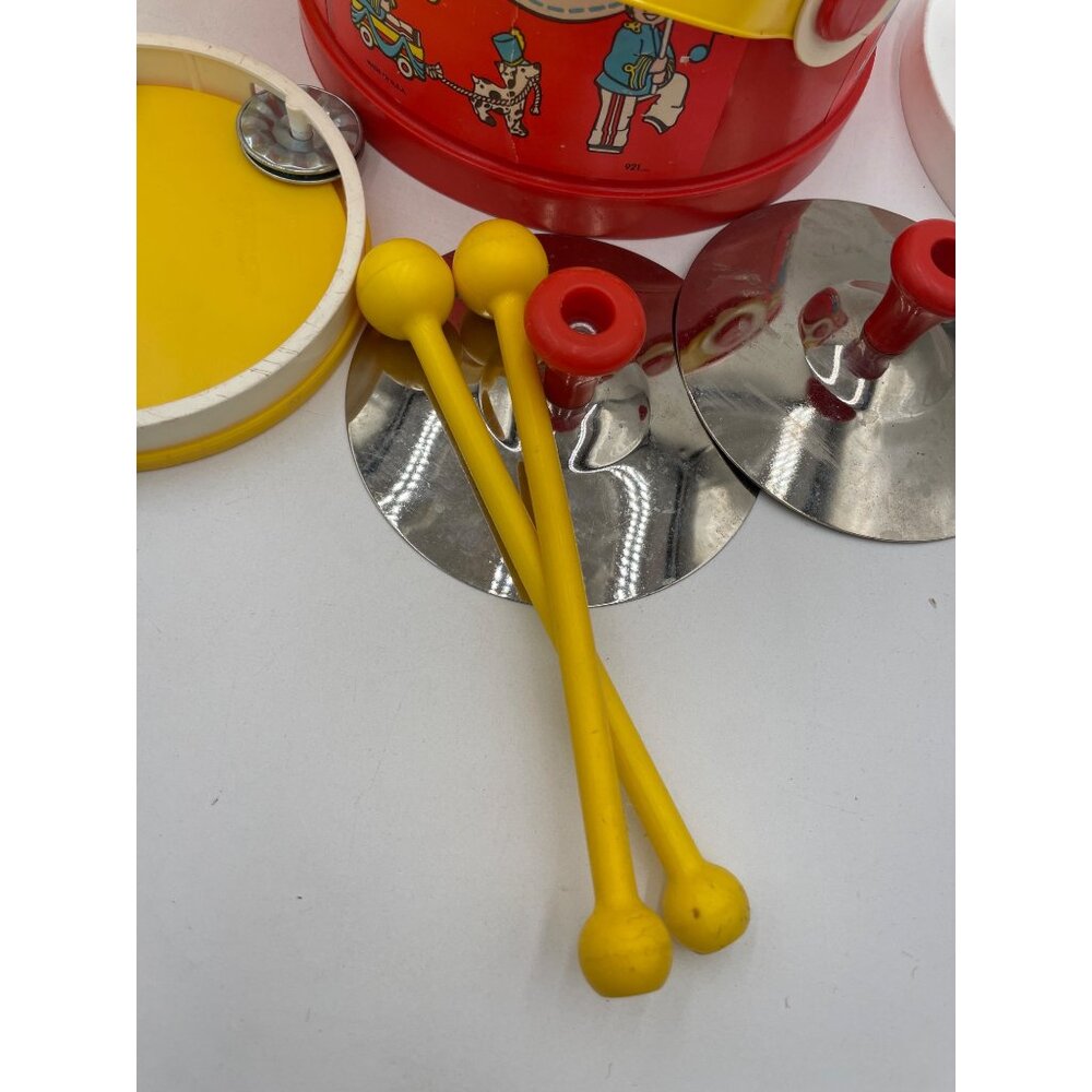 Vintage Fisher-Price Plastic Toy Drum Yellow Handle Marching Band Graphics 1979 - Picture 15 of 16